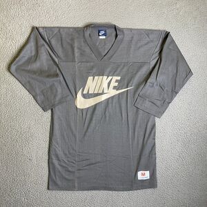 Vintage 80s Nike Jersey Mens Medium (18x28) Gray Big Logo Shirt 3/4 Sleeve USA